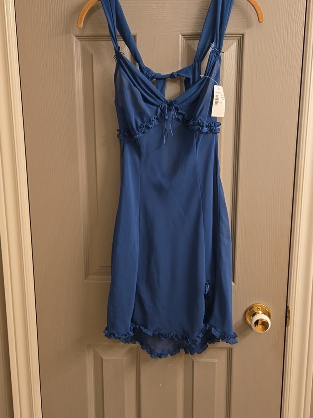New La Vie En Rose Blue Lingerie/ Nightie Sheer With Tie At Neck Medium